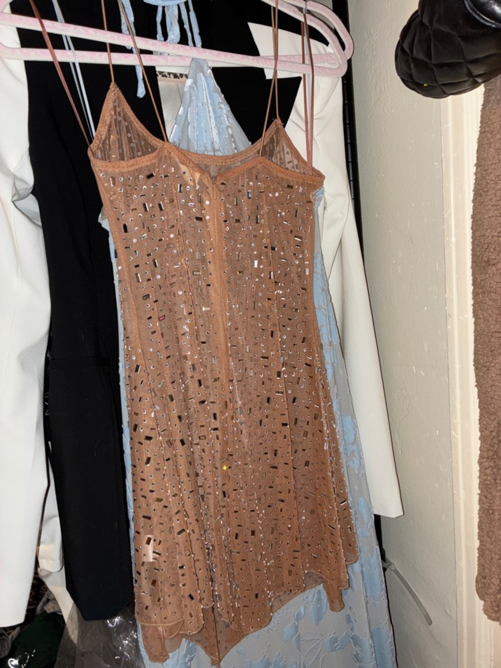Sheer beaded tan sequin dress sz small - Picture 5 of 6